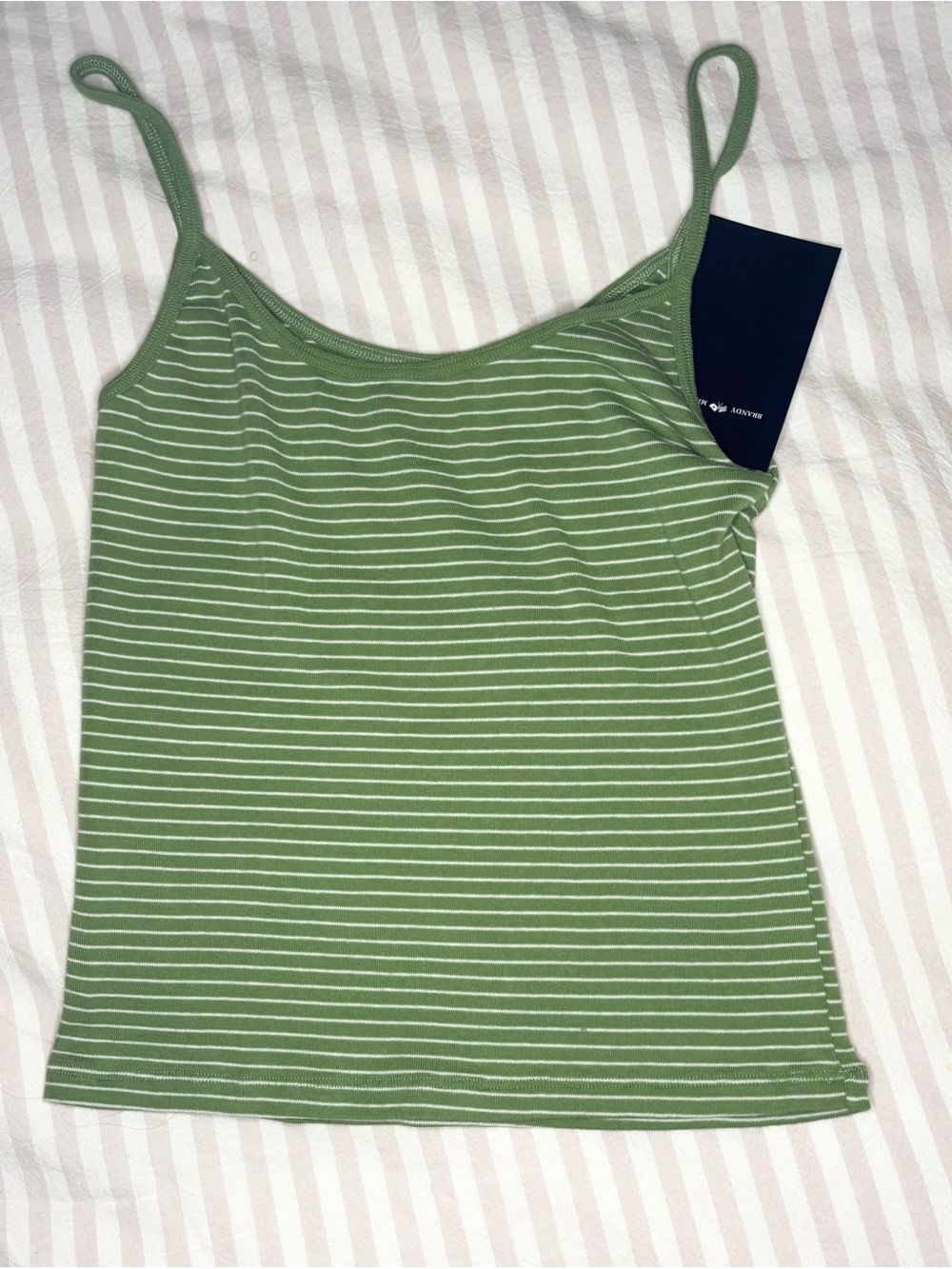 Brandy Melville Olive Green and White Striped Cami